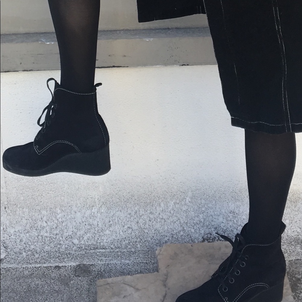 Black Wedge Lace Up Arche Boots
